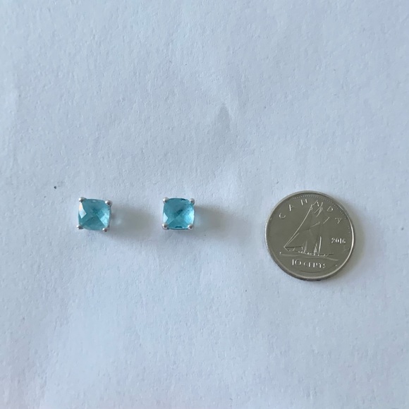London Blue Topaz Square 10K White Gold Stud Large Gem Stone Earrings - Picture 5 of 5
